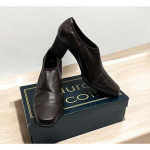 Laura Scott Stockie Slip On Dress Heels Brown Leather Upper Shoes Women's 8.5